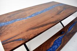 Blue Epoxy Resin River Dining Table & Bench 2