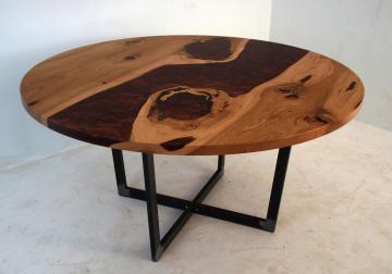 Round Dining Room Table With Red Epoxy Resin