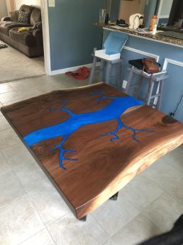 Live Edge Kitchen Table With Manmade Lake Carving 2