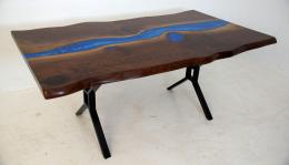 Live Edge Dining Room Table With Deep Blue Resin River