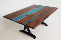 Walnut River Table With Blue Green River 1