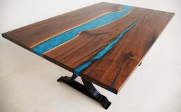 Walnut River Table With Blue Green River 6