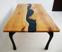 Maple Dining Table With Deep Blue Green River 2