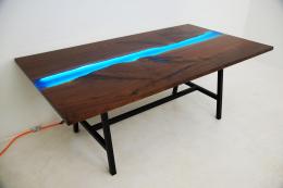 LED Lit Walnut River Table With Leaf Extensions 4