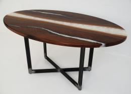 Oval Walnut Table With White Pearl Resin 3