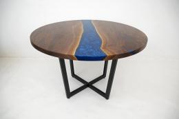 Blue Epoxy & Round Walnut Dining Table 2