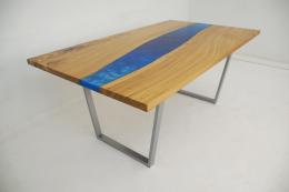 Elm River Dining Table With Blue Epoxy Gradient 2