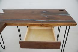 L Shaped Walnut Desk With Cup Holder and Grommet 4
