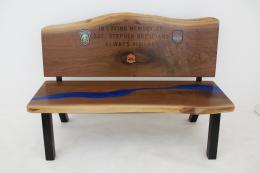 Walnut Live Edge Memorial Bench With Blue River 1