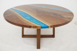 Round Walnut Kitchen Table With Blue Rivers 2