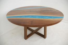 Round Walnut Kitchen Table With Blue Rivers 1