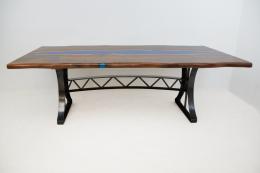 Live Edge Walnut Dining Table With Dual Blue Epoxy 1780