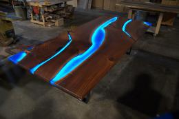 LED Dining Table With Blue Epoxy River 1809 4