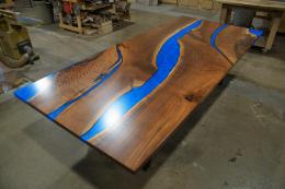 LED Dining Table With Blue Epoxy River 1809 9