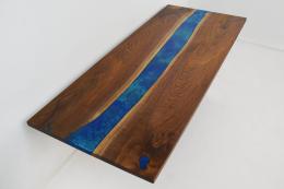 Walnut Dining Table With Dual Blue Epoxy River 1871 4