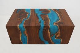 Walnut Waterfall Coffee Table With LED Lights & Blue Ep