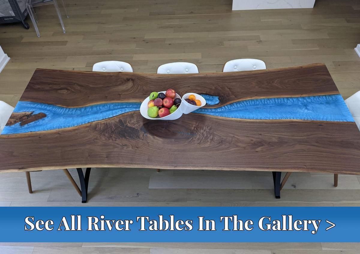 Image River Table For Sale - Live Edge River Table With Walnut Wood & Blue Epoxy