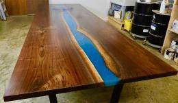 12 ft Conference Table With Walnut Wood & Blue Epoxy 50