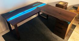 L Shaped Walnut Desk With Custom Base 7