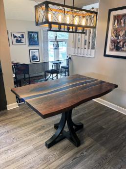 Walnut Kitchen Table With Deep Blue Epoxy Resin 3