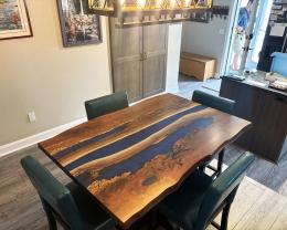 Walnut Kitchen Table With Deep Blue Epoxy Resin 6