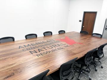 Large Walnut Conference Table With CNC Logo