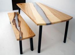 Clear Epoxy River Desk Table And Matching Bench 3