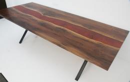 Walnut River Dining Table With Crimson Epoxy Resin 3