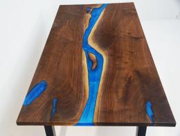 Walnut Dining Room Table With Blue Epoxy Resin River 5