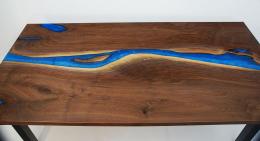 Walnut Dining Room Table With Blue Epoxy Resin River 3