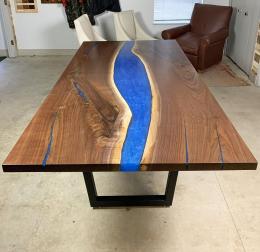 Black Walnut Kitchen Table With Blue Epoxy Resin River