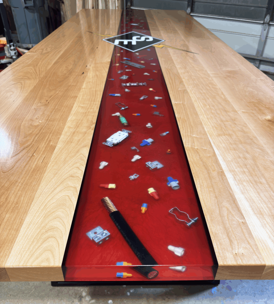 http://Cherry%20Conference%20Table%20With%20Embedded%20Objects%20And%20River%20With%20Logo%209